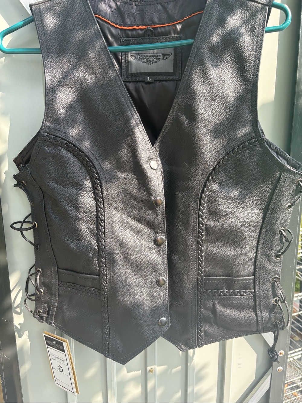 Women’s Black Leather Braid-Detail Vest